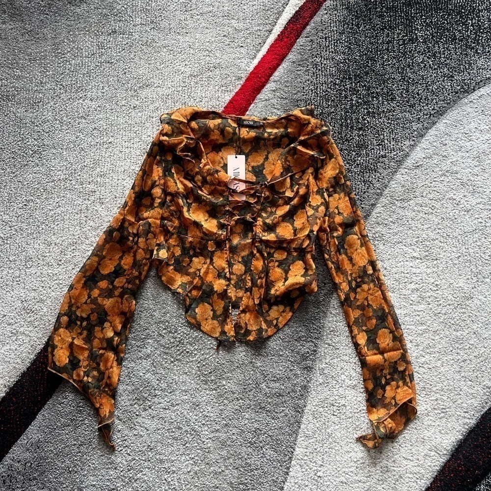 Micas Sheer Long Sleeve Cropped Top